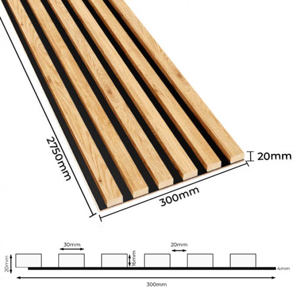 Lameo Akustyczny panel z lamelami na płycie HDF Dąb Naturalny