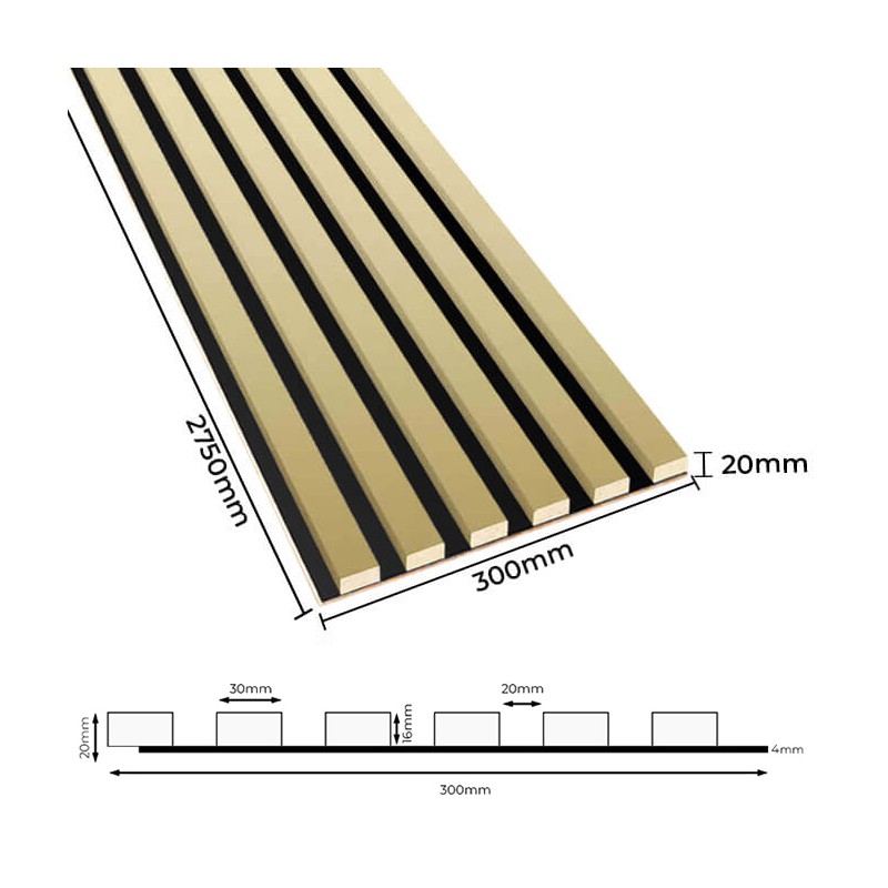 Lameo Akustyczny panel z lamelami na płycie HDF Złoty
