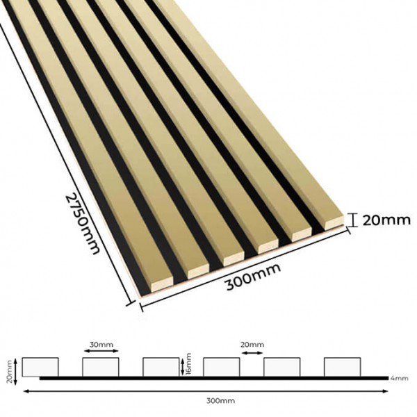 Lameo Akustyczny panel z lamelami na płycie HDF Złoty