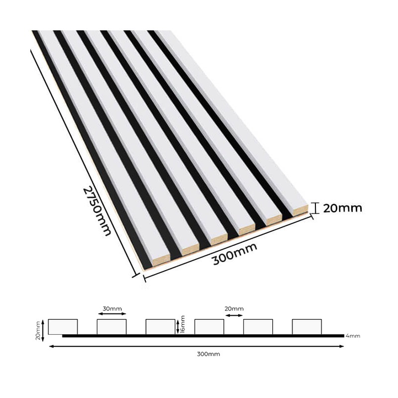 Lameo Akustyczny panel z lamelami na płycie HDF Biały Mat