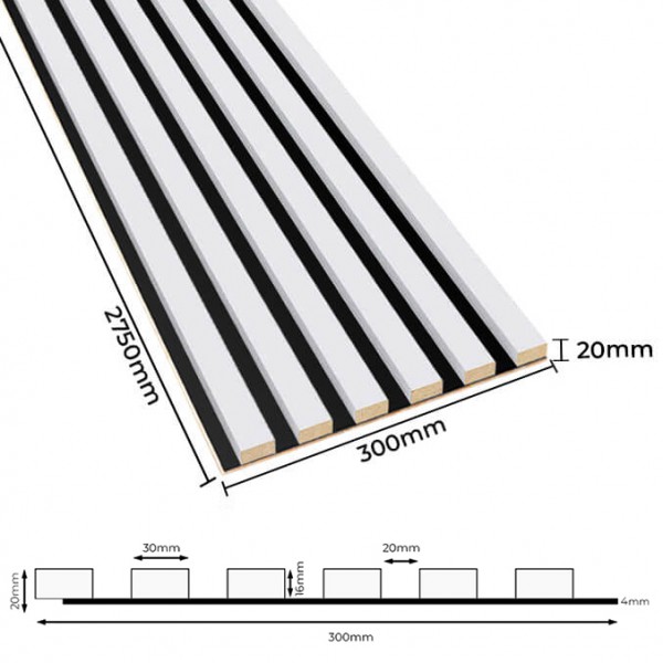 Lameo Akustyczny panel z lamelami na płycie HDF Biały Mat
