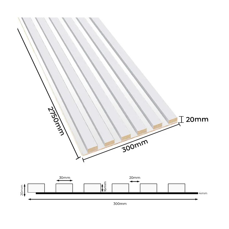 Slats on oak HDF board - White MAT