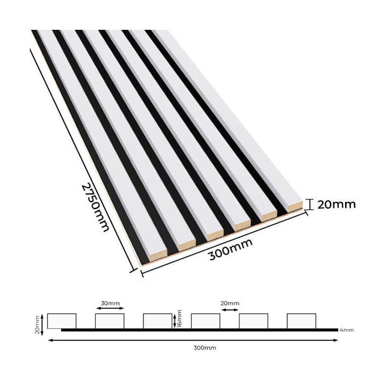 Slats on oak HDF board - White MAT