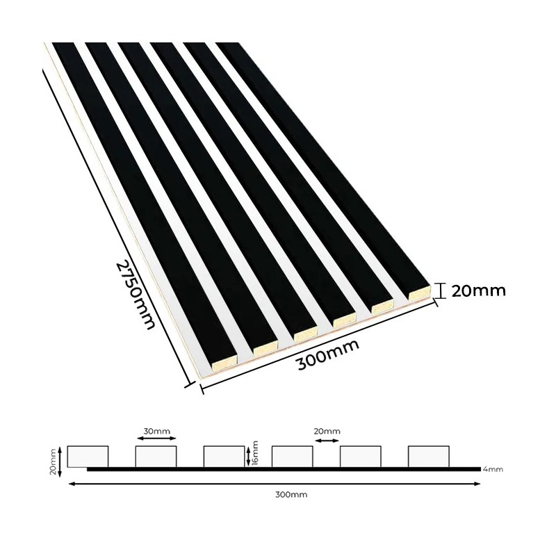 Slats on oak HDF board - Black MAT