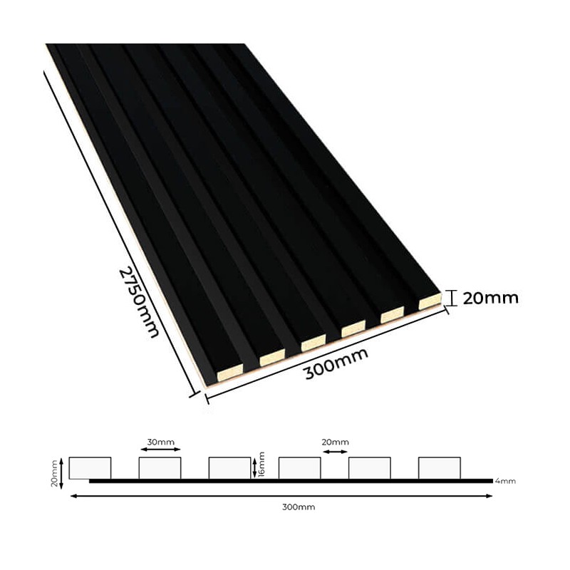 Slats on oak HDF board - Black MAT