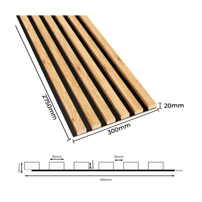 Slats on oak HDF board - Natural oak
