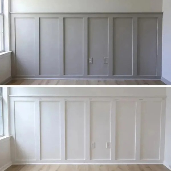 Realizacja z boazerią angielską w sypialni.